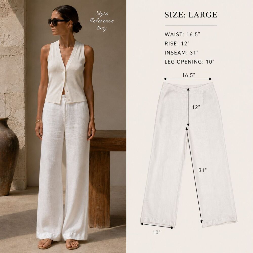 Vintage ISHYU White Linen Embroidered Pants High Rise Resortwear Large